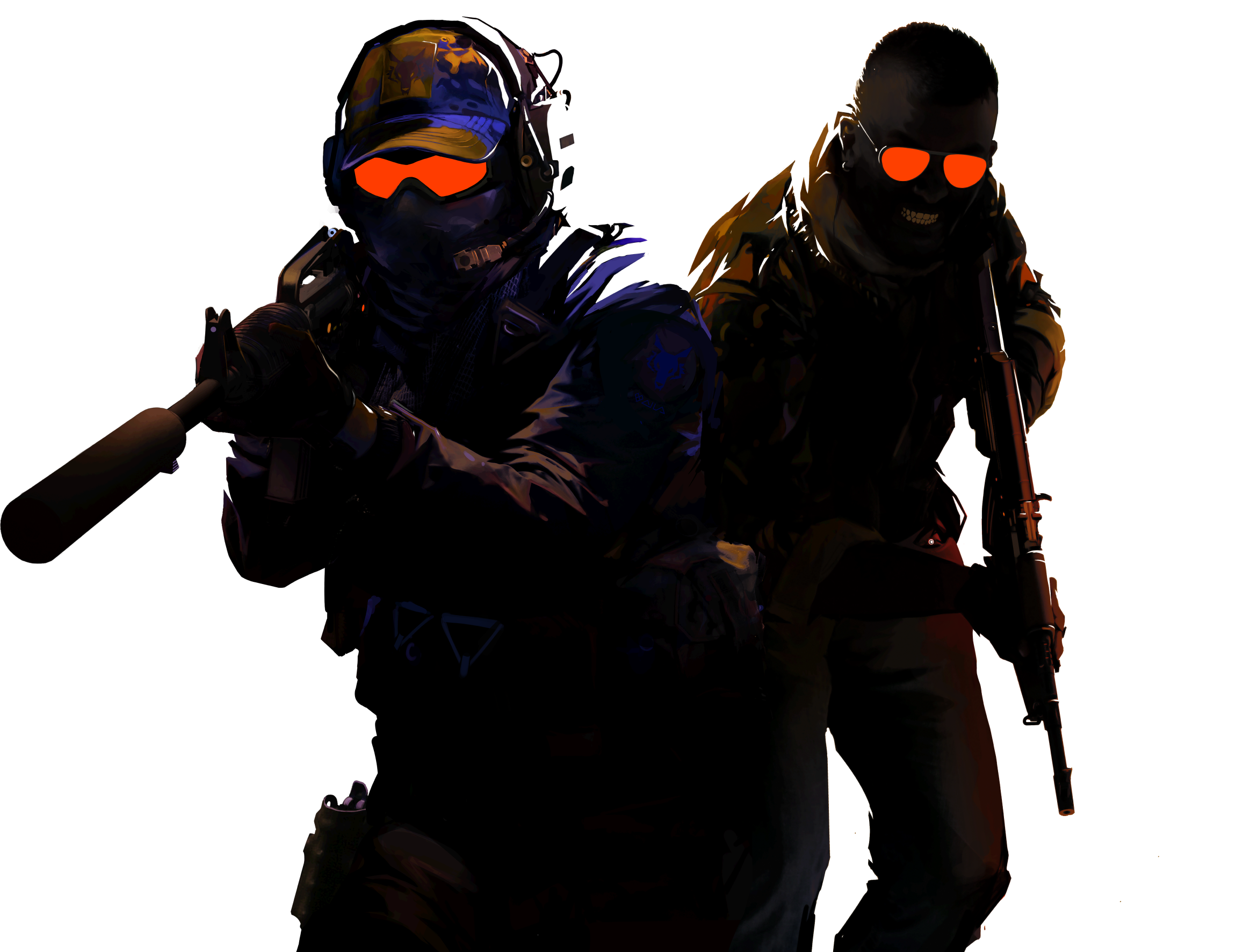 CS2 game depiction of an alliance between a Counter-Terrorist and a Terrorist, both equipped and masked, symbolizing Nexus Play's unique gaming experience.
